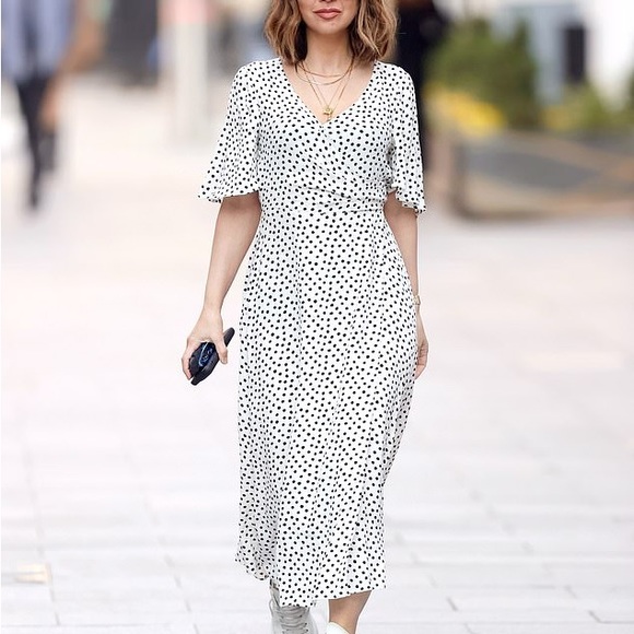 Myleene Klass Polka Dot Wrap Midi Dress - Size 10 - Picture 4 of 4